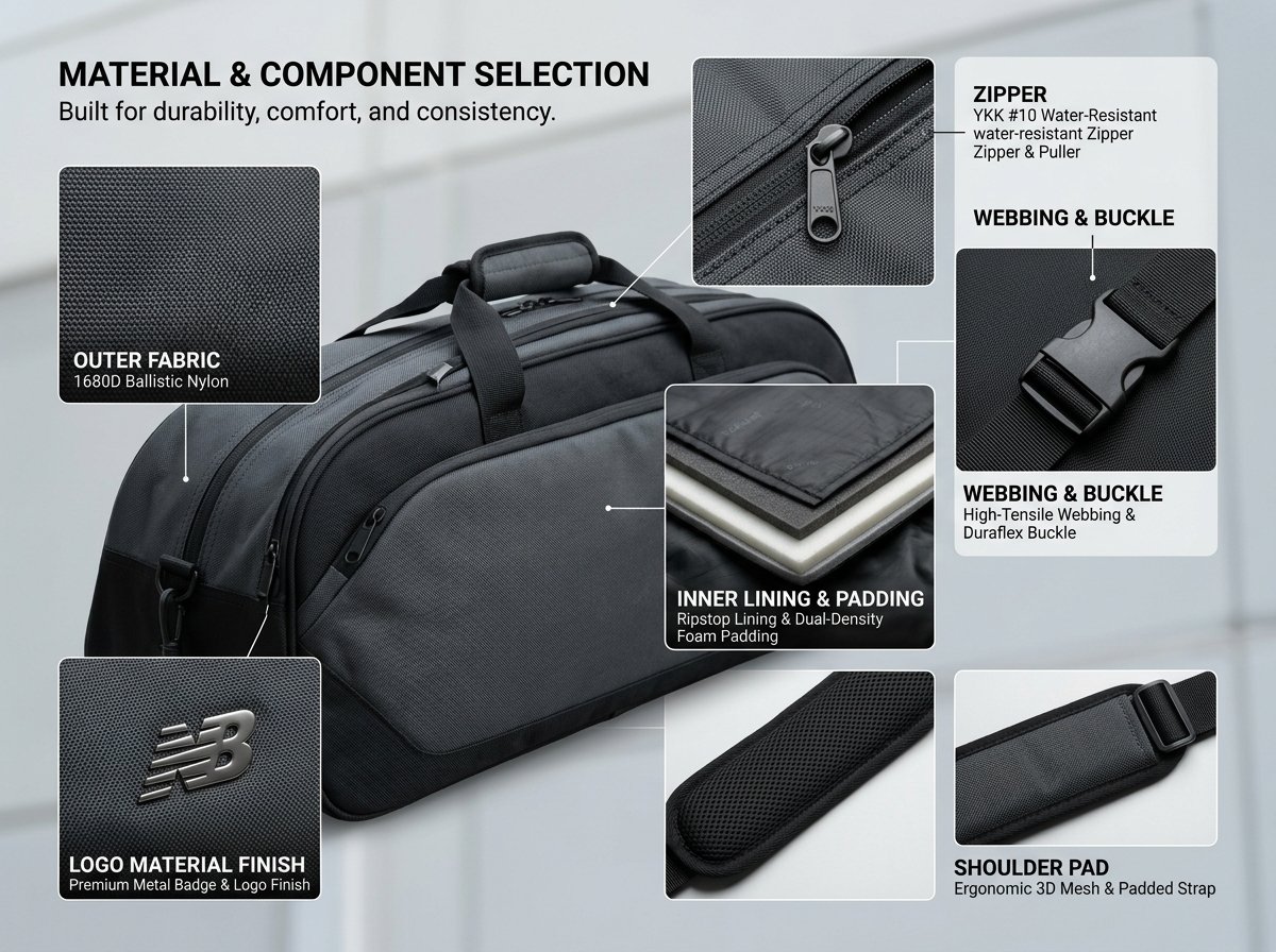 racket bag materials and component selection