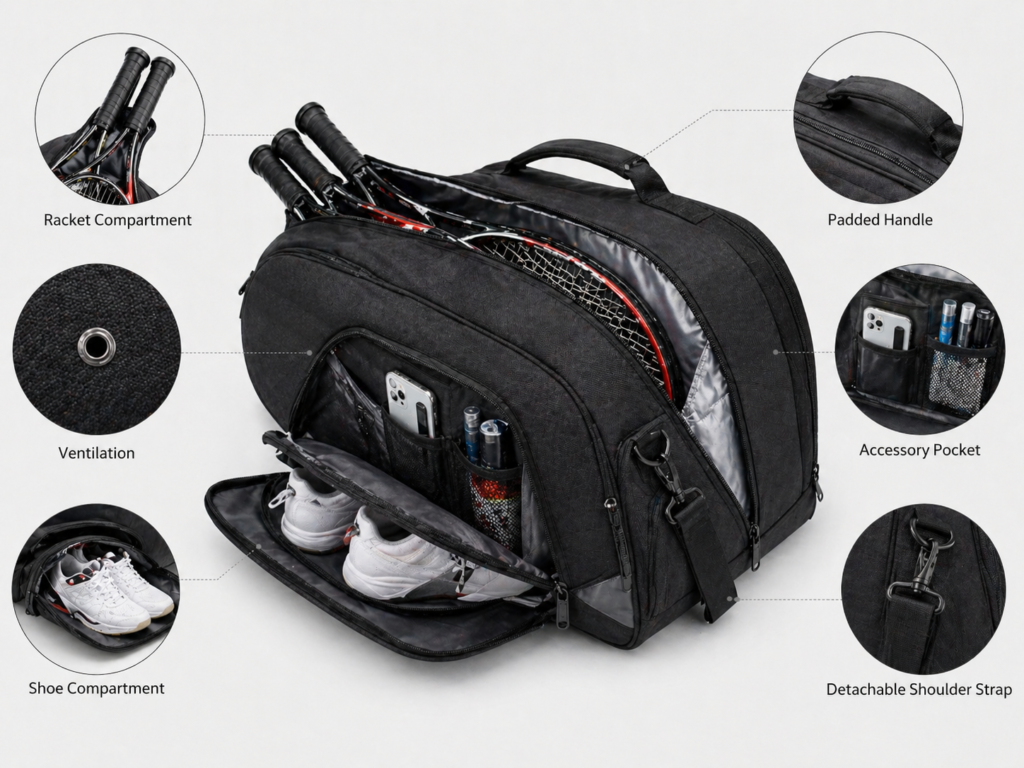 professional tennis bag design structure