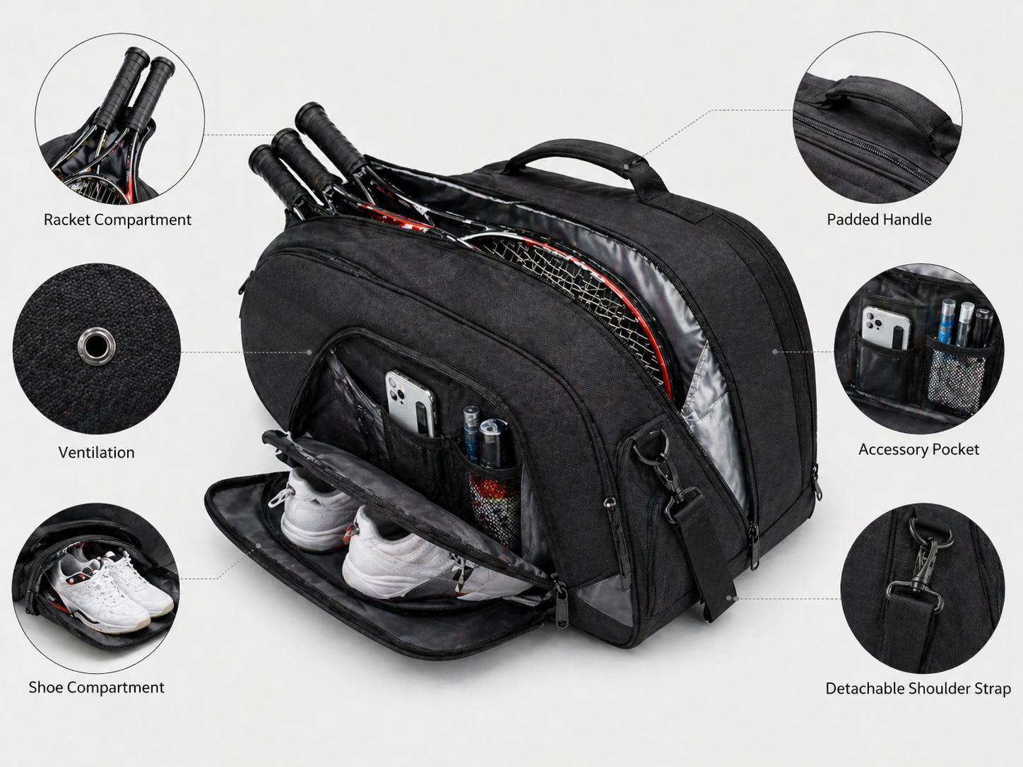 professional tennis bag design structure