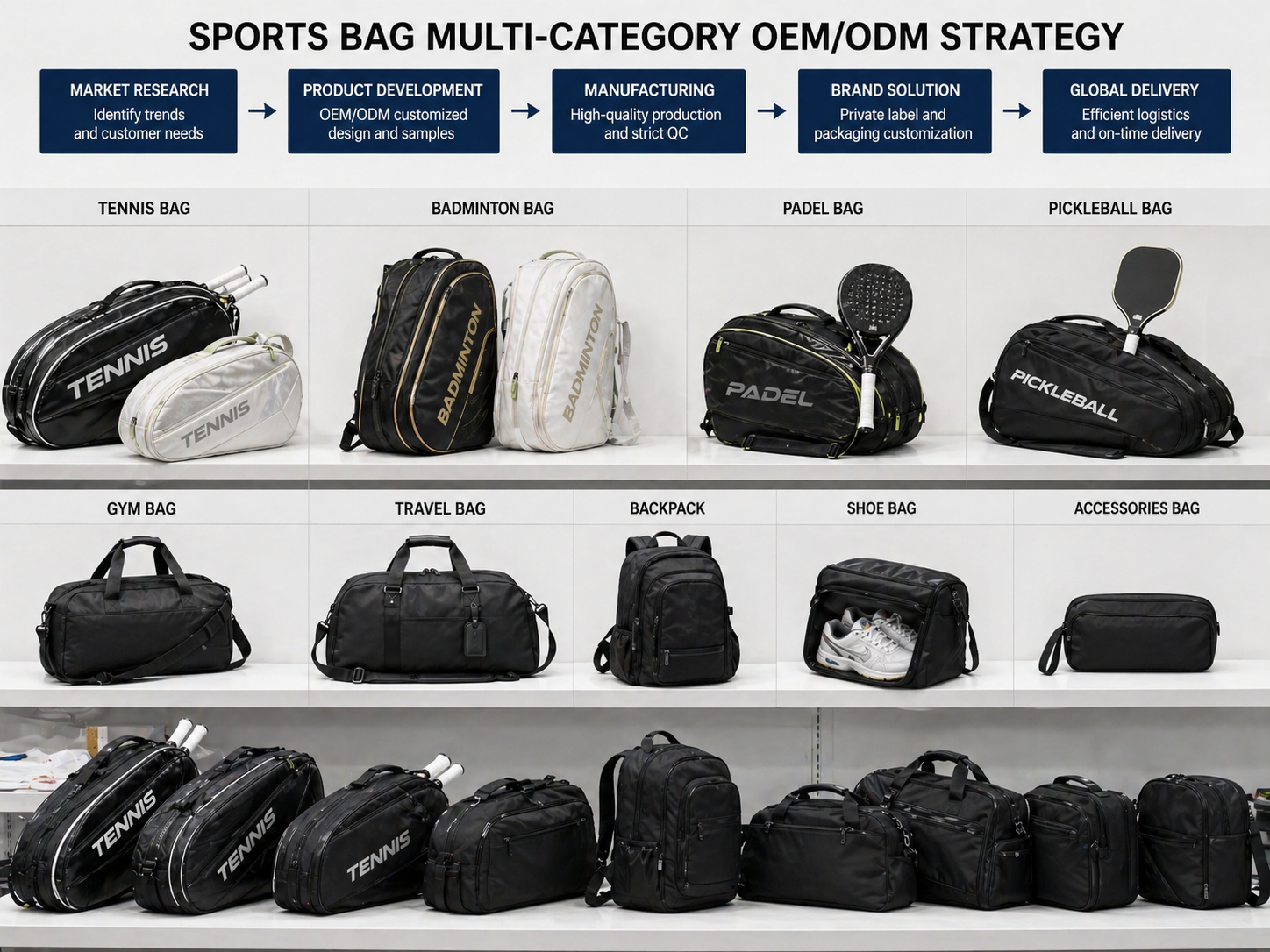 sports bag multi category oem odm strategy
