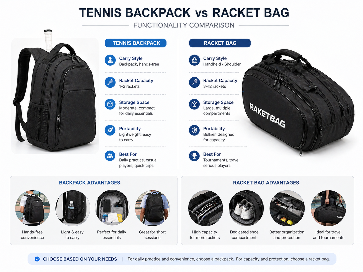 tennis backpack vs racket bag functionality