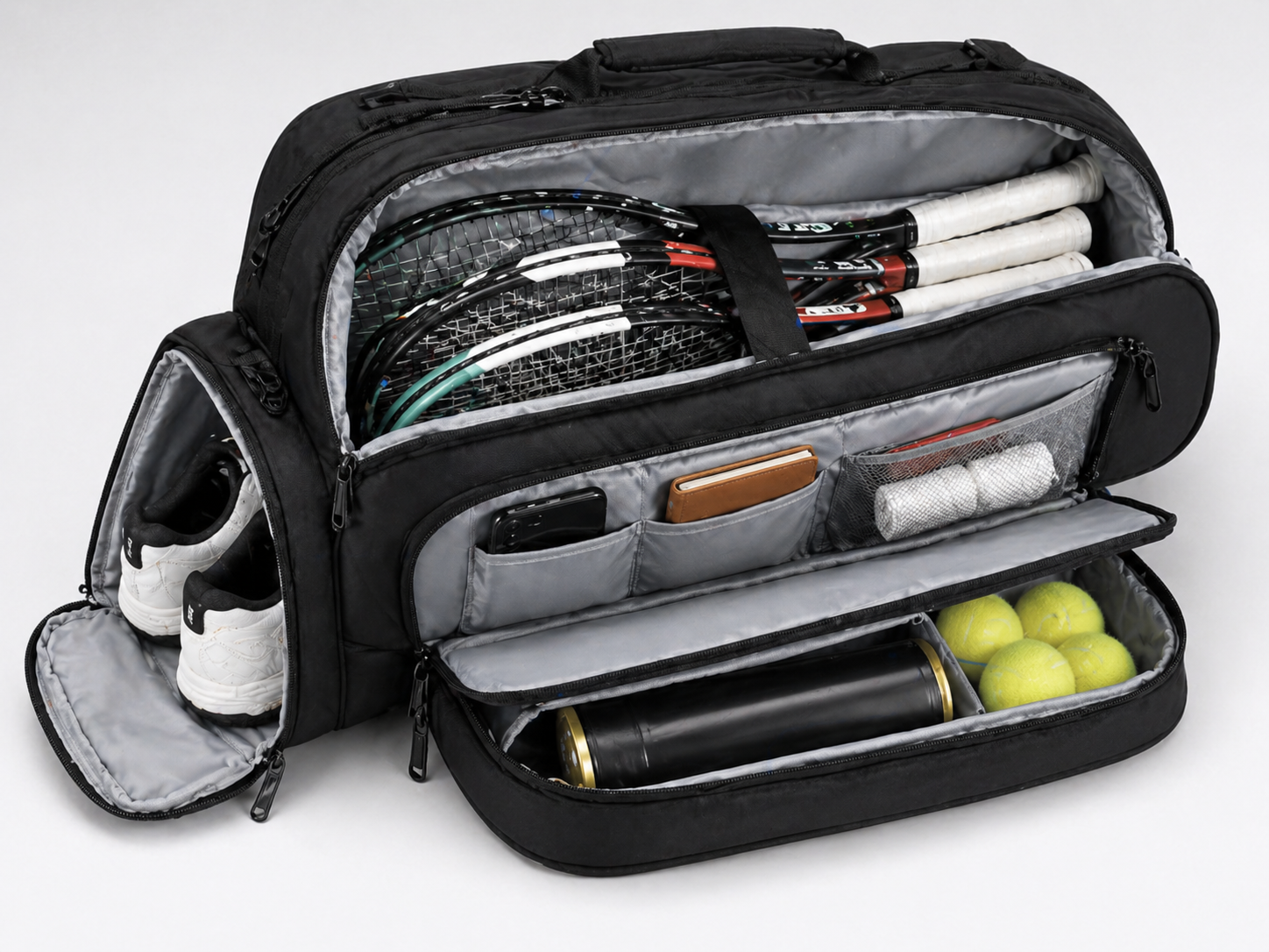 tennis bag compartment layout functional design