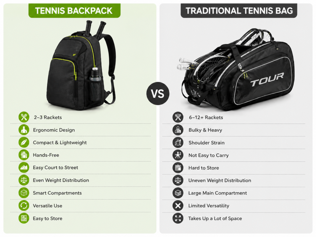 Tennis Backpack and a Traditional Tennis Bag